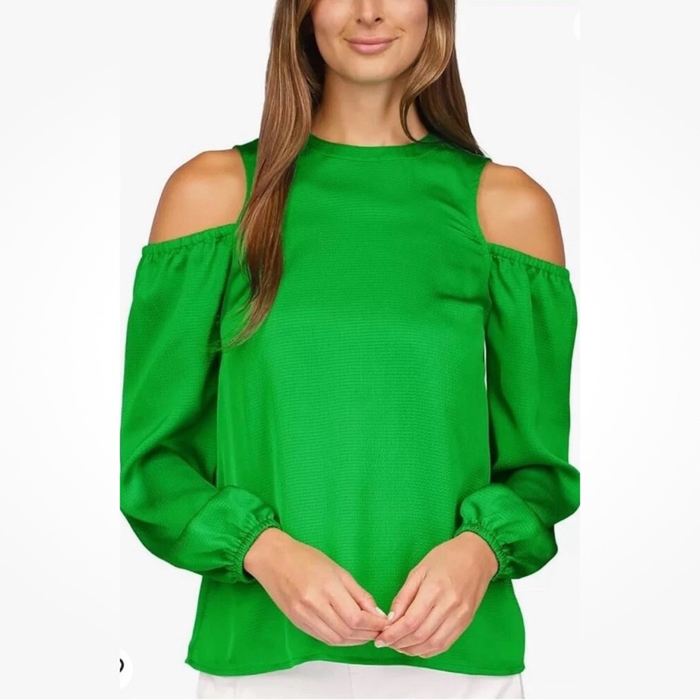 MICHAEL MICHAEL KORS Womens Green Cold Shoulder Textured Long Sleeve Top M‎ NWOT